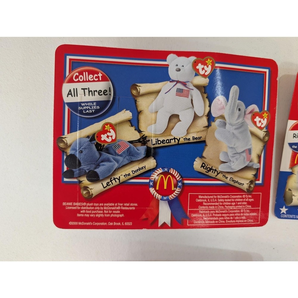 TY Beanie Babies McDonald's Teenie American Flag Bear Donkey Elephant - Picture 2 of 2
